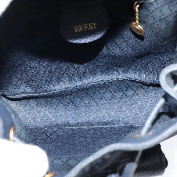 GUCCI Bamboo Backpack Suede Leather Navy Gold 003 1956 0030 Auth BA1984
